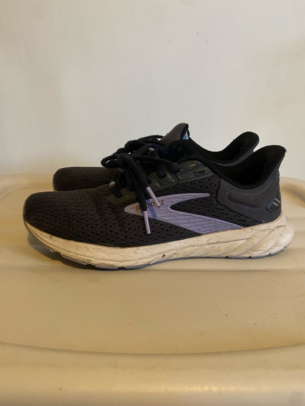 Brooks Black Running Shoes with Lavender Logo Detail